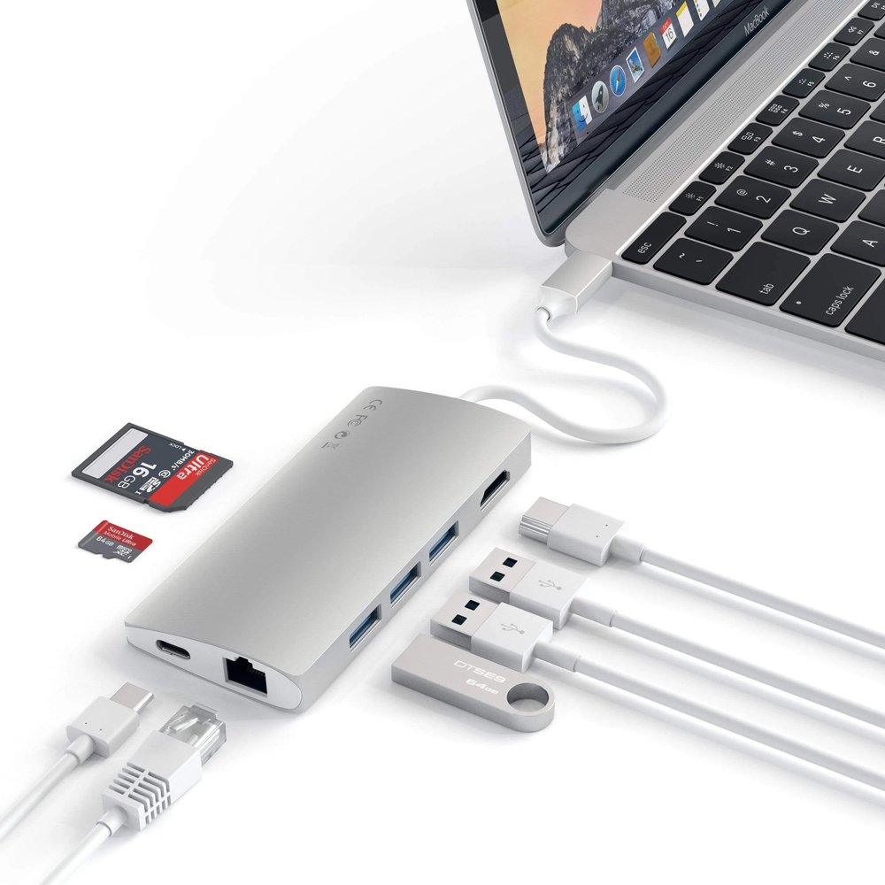 USB- концентратор Satechi Aluminum Multi-Port Adapter V2. Интерфейс USB-C,3 порта USB 3.0 1 порт 4К 
